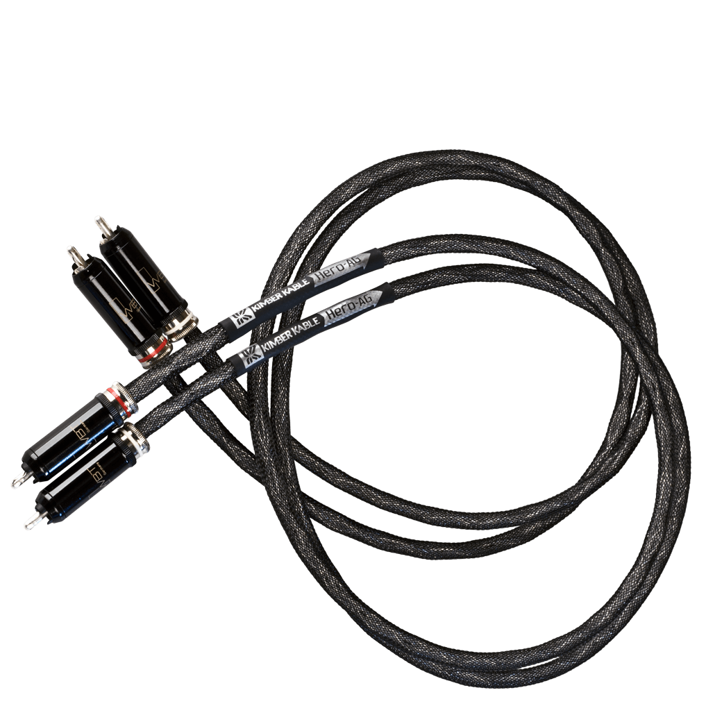 An analog interconnect cable with WBT RCA type connectors, featuring a black outer jacket and silver-colored connectors.